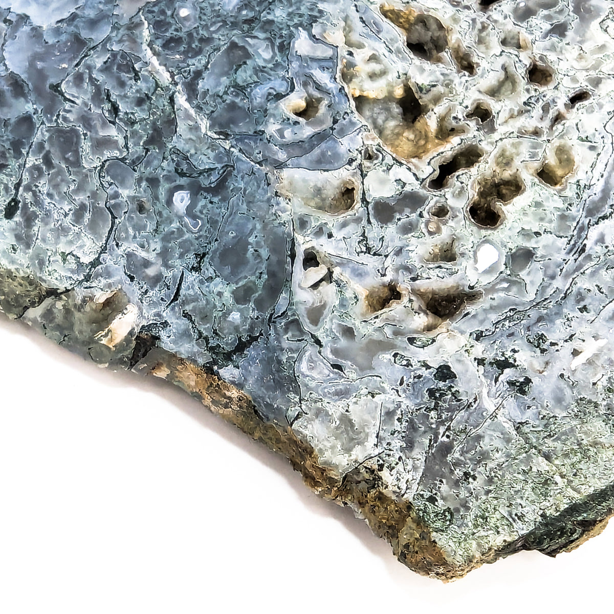 Assorted lapidary slab – close-up of blue-grey surface