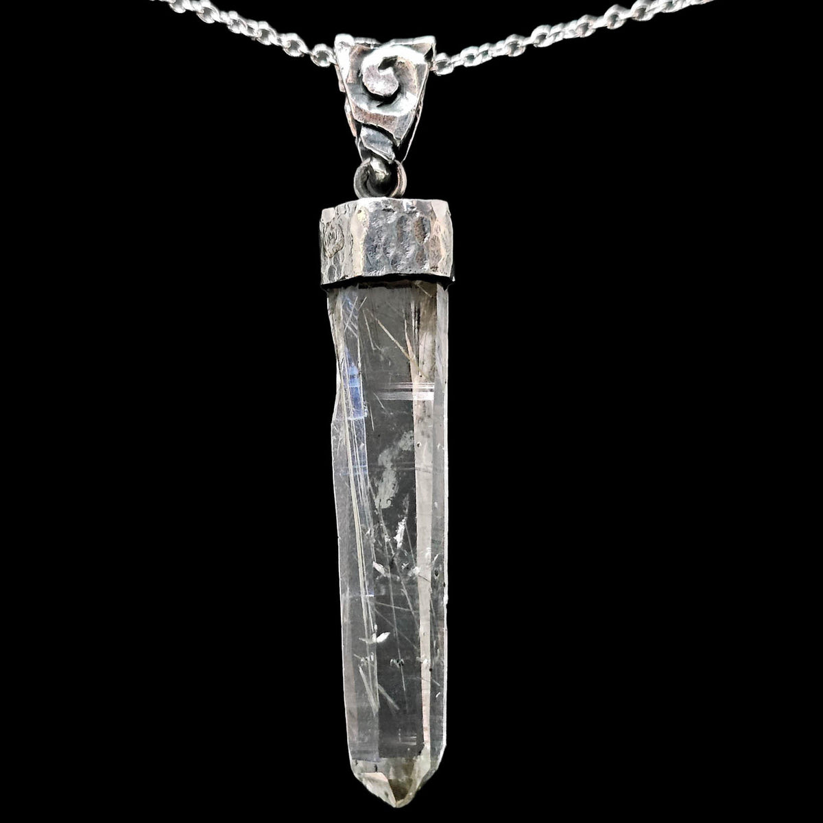 Actinolite quartz capped pendant, BC: pendant on a chain