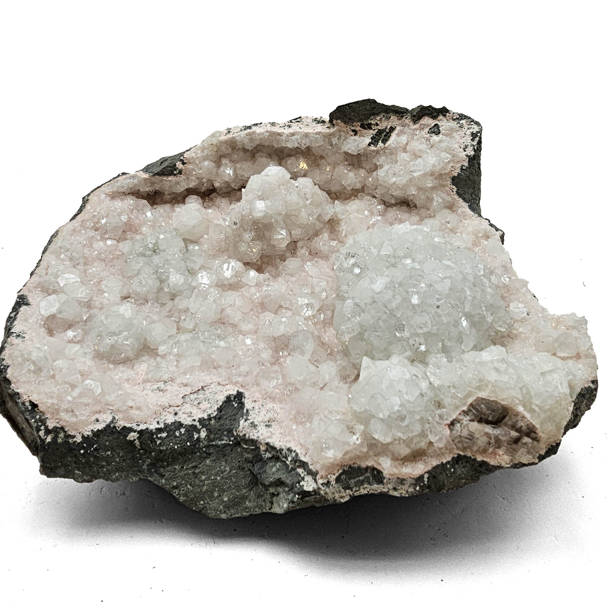 Apophyllite and Stilbite geode specimen from Deccan Traps, Maharashtra, India.