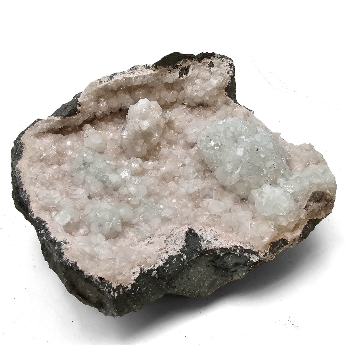 Apophyllite and Stilbite geode specimen from Deccan Traps, Maharashtra, India.
