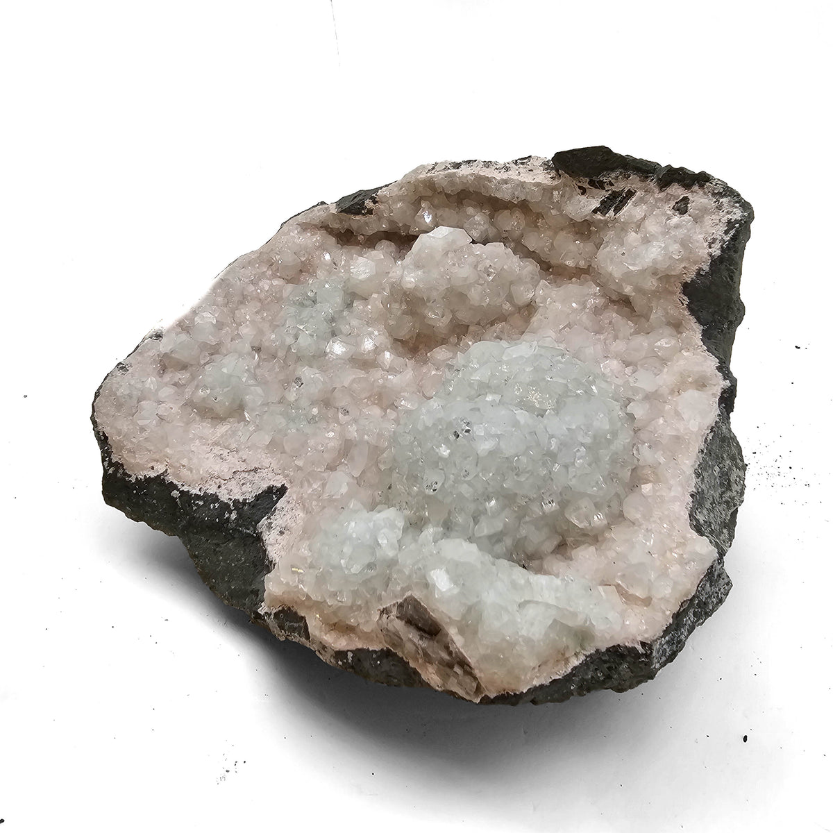 Apophyllite and Stilbite geode specimen from Deccan Traps, Maharashtra, India.