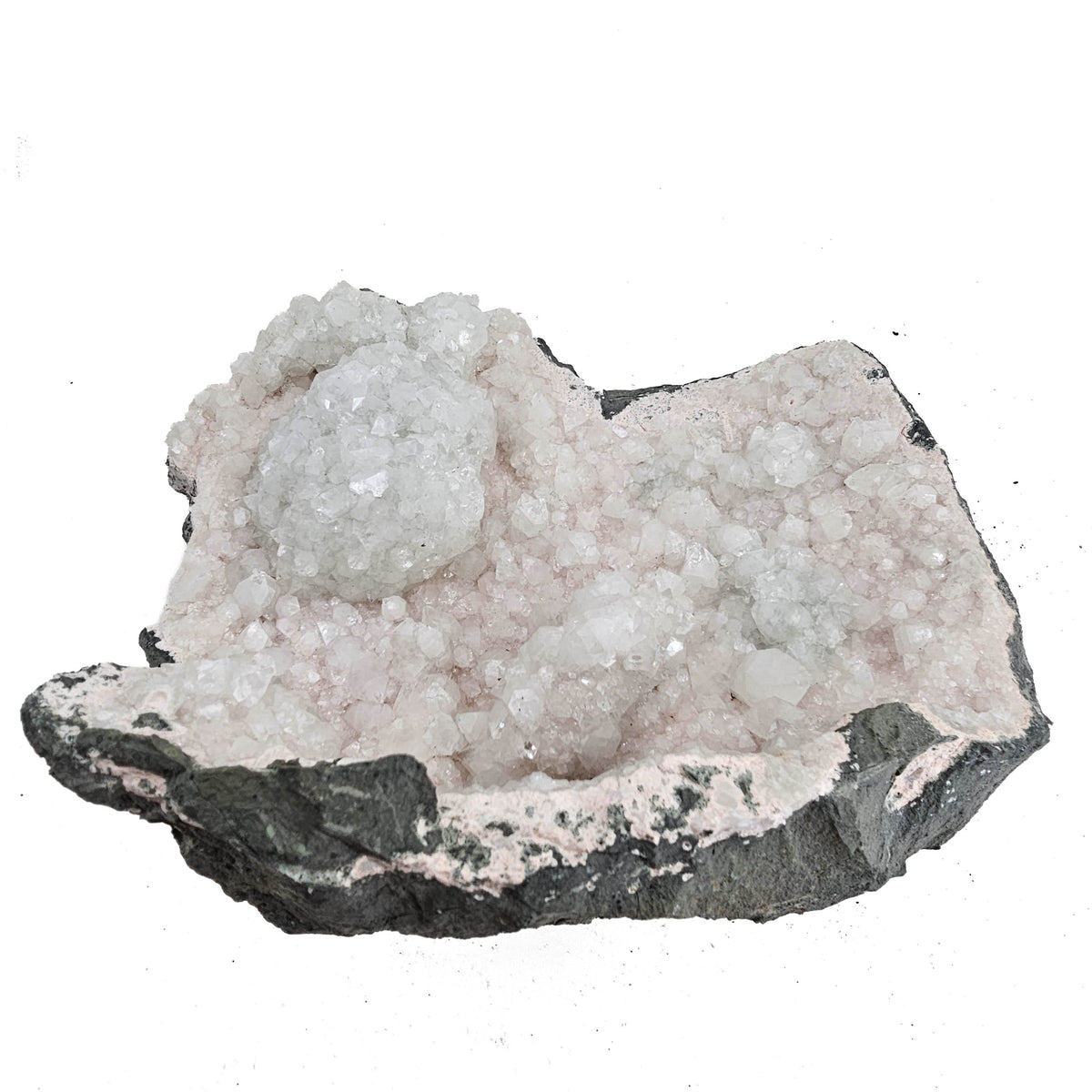 Apophyllite and Stilbite geode specimen from Deccan Traps, Maharashtra, India.