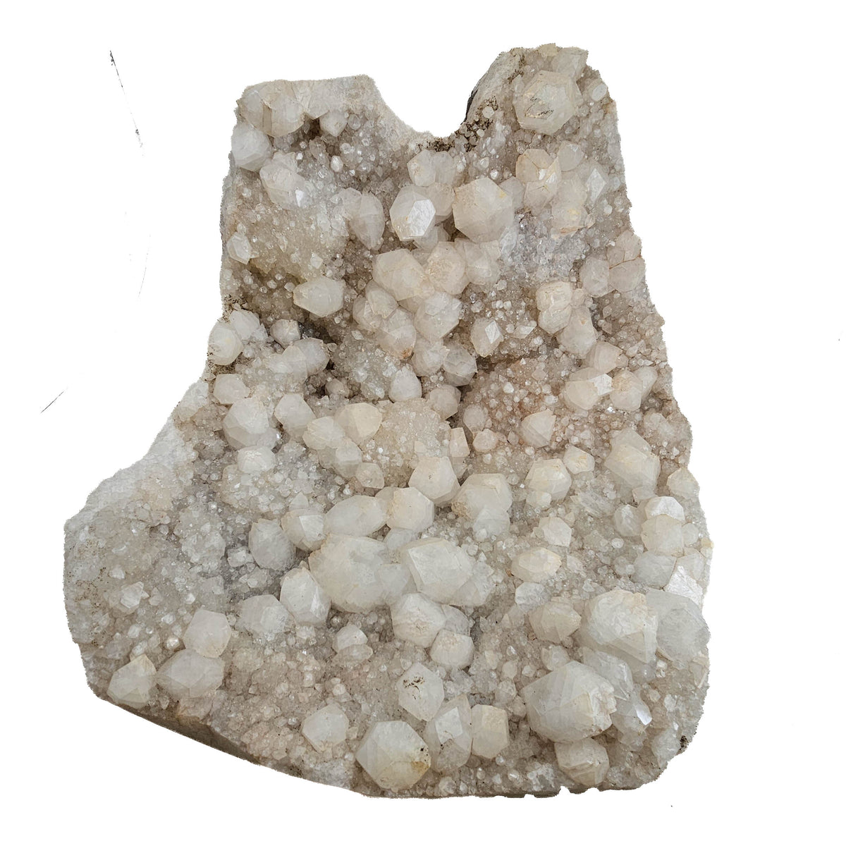 Apophyllite on quartz specimen from Maharashtra, India – front view showing apophyllite points over druzy quartz