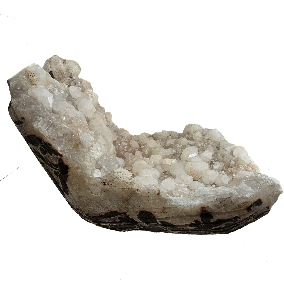 Apophyllite on quartz specimen from Maharashtra, India – angled side view of the bowl rim