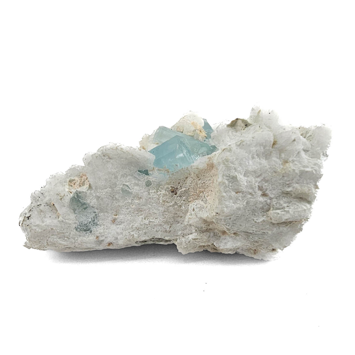 Aquamarine (Beryl) with Muscovite on Feldspar specimen from Shigar Valley, Skardu District, Gilgit-Baltistan, Pakistan.