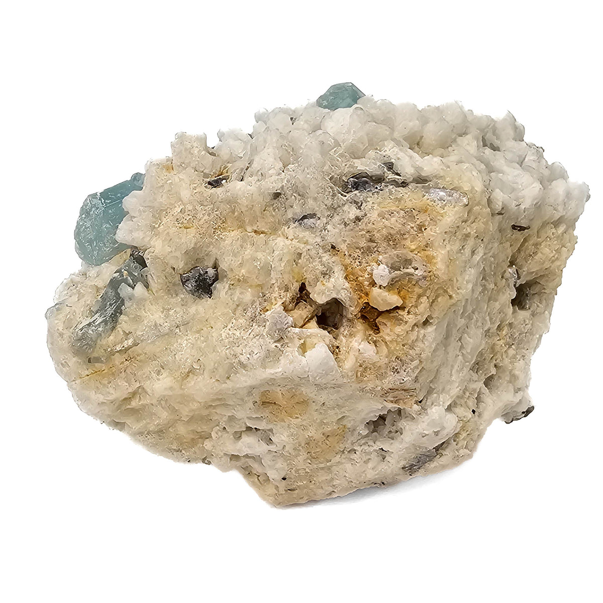 Aquamarine (Beryl) on Feldspar (Microcline) specimen from Shigar Valley, Skardu District, Gilgit-Baltistan, Pakistan.