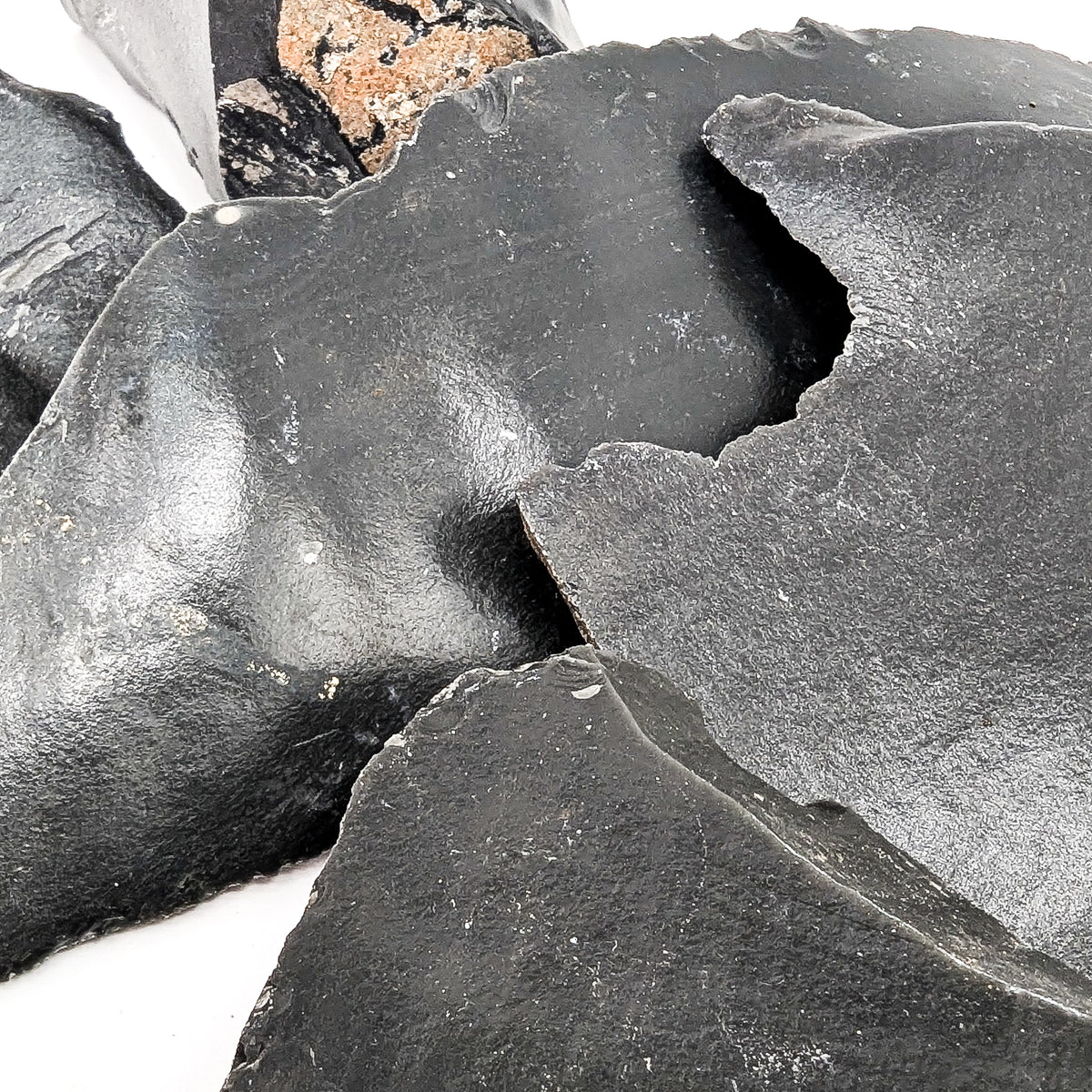 Black butter obsidian rough from Oregon – satin surface, close view