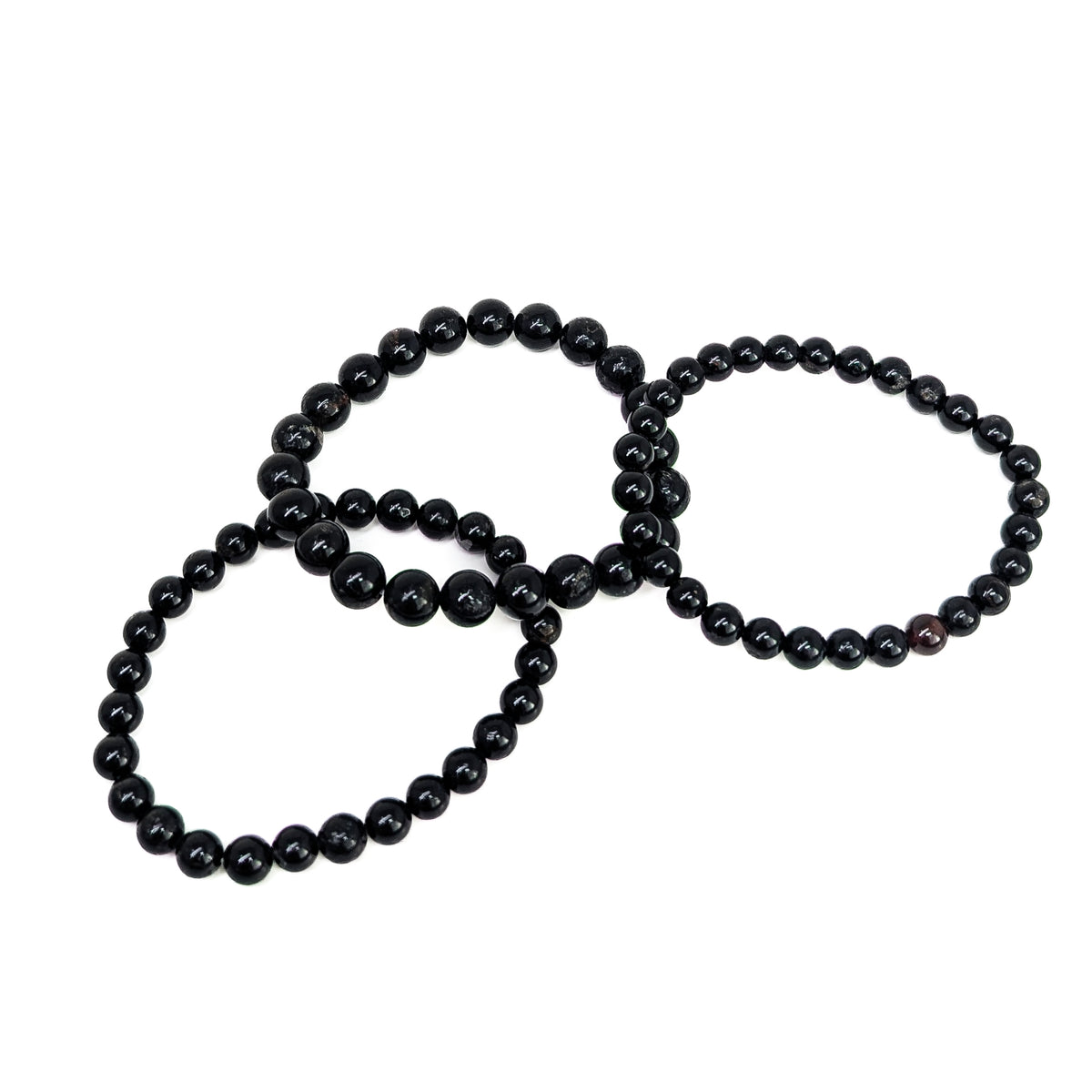 Black tourmaline bead bracelet: two linked bracelets