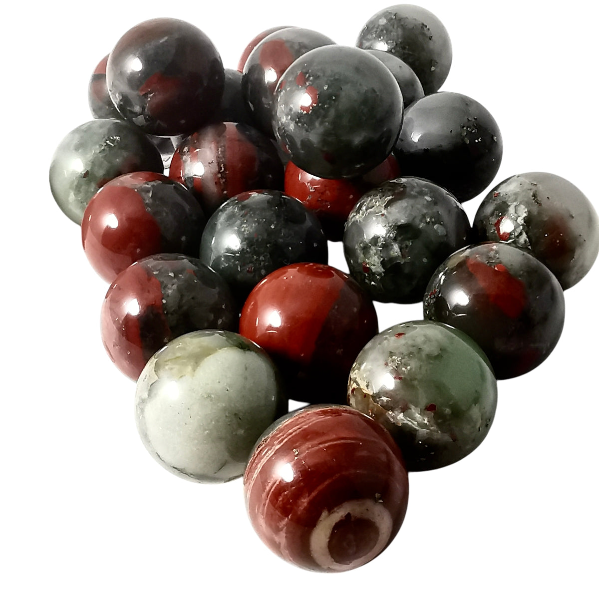 Bloodstone mini sphere, a variety of chalcedony, from India.