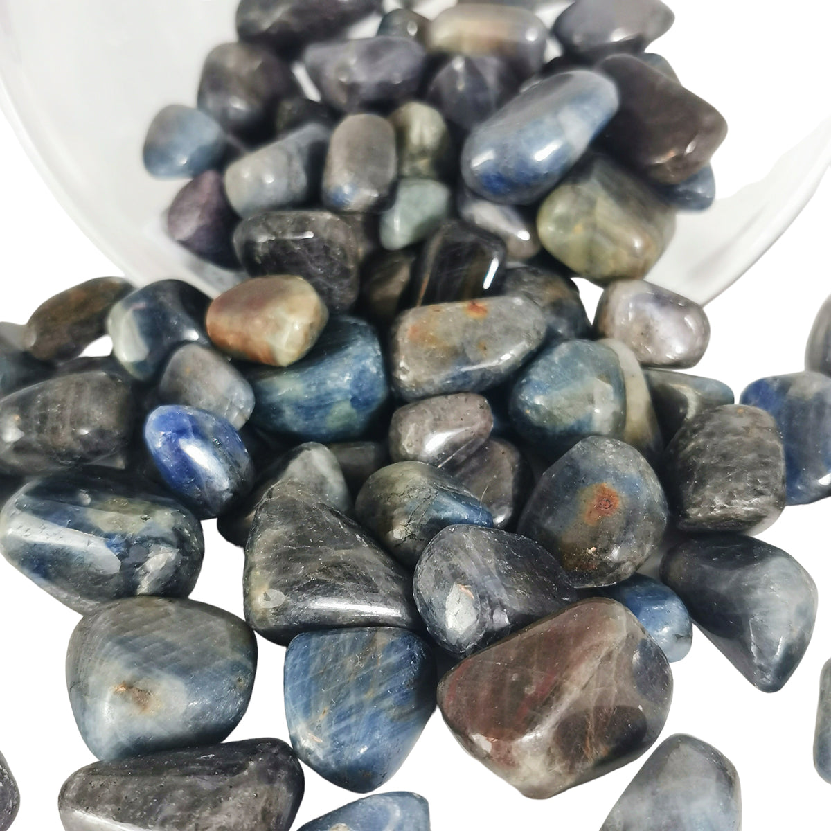 Blue Sapphire tumble, a variety of corundum, from India.