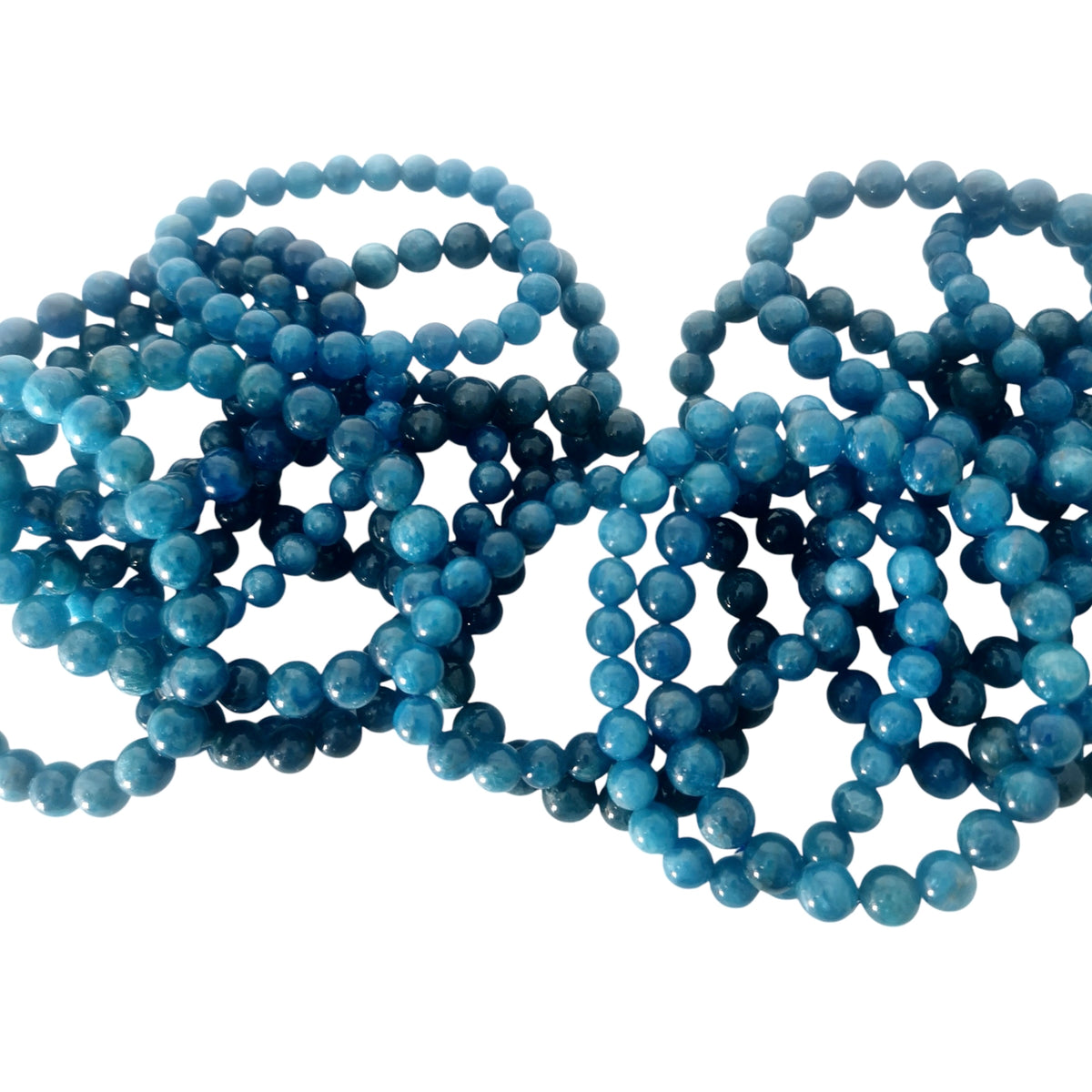 Blue apatite round bead bracelet – pile of bracelets