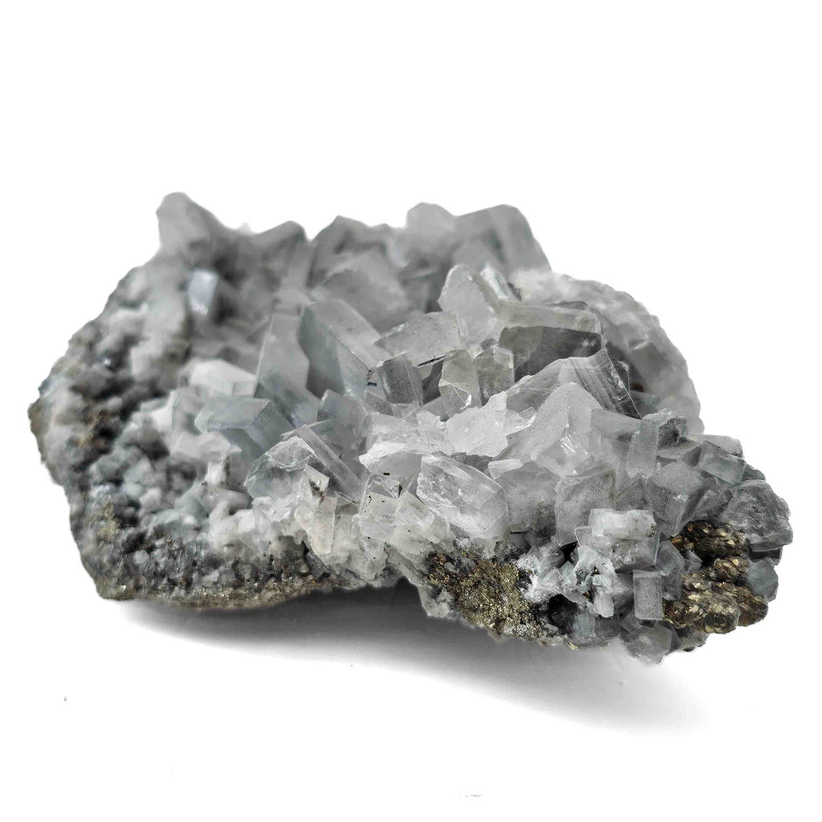 Blue Barite on Pyrite specimen from Cavnic Mine, Maramureș County, Romania.