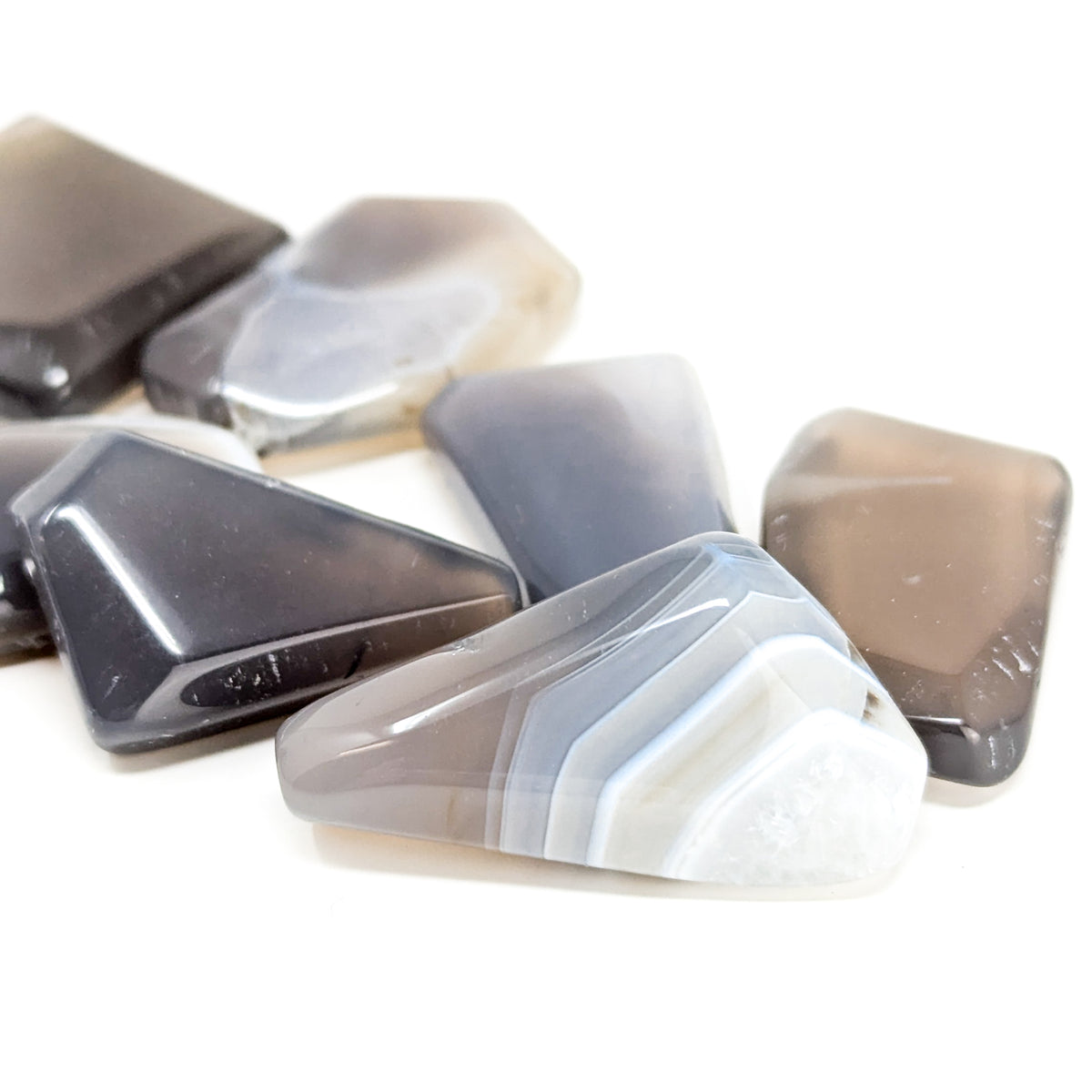Blue Grey Agate tumble, a variety of chalcedony.