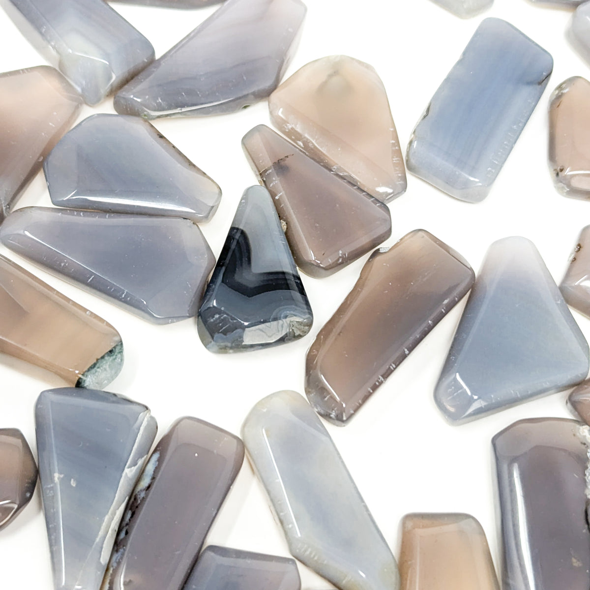 Blue Grey Agate tumble, a variety of chalcedony.