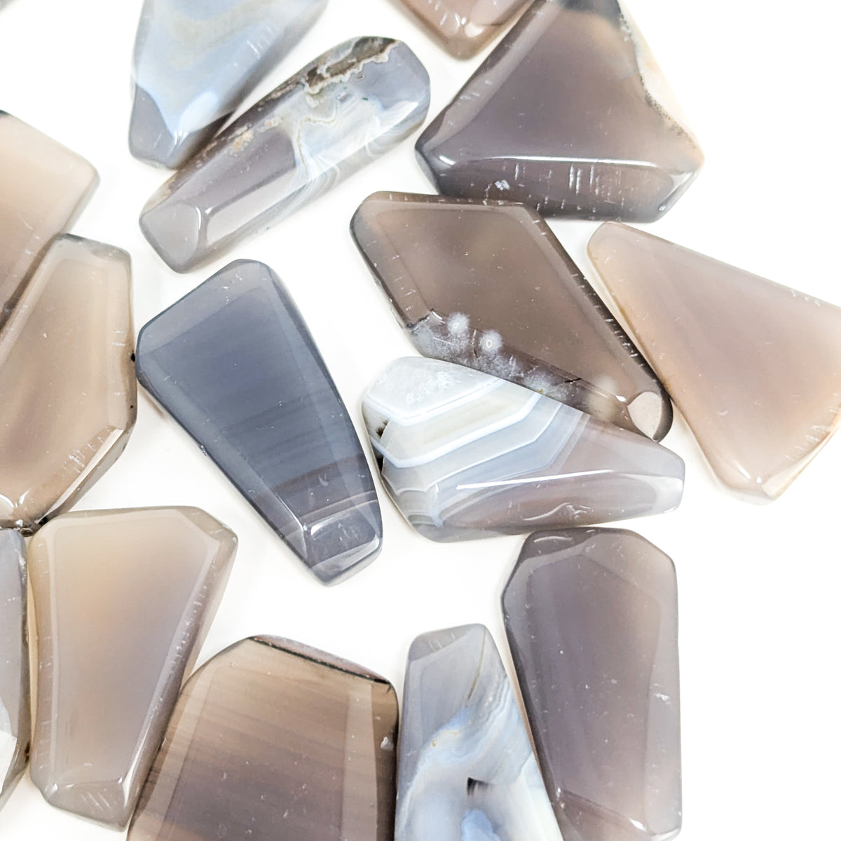 Blue Grey Agate tumble, a variety of chalcedony.