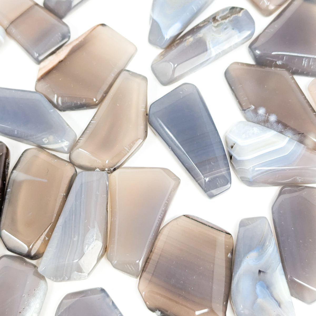 Blue Grey Agate tumble, a variety of chalcedony.