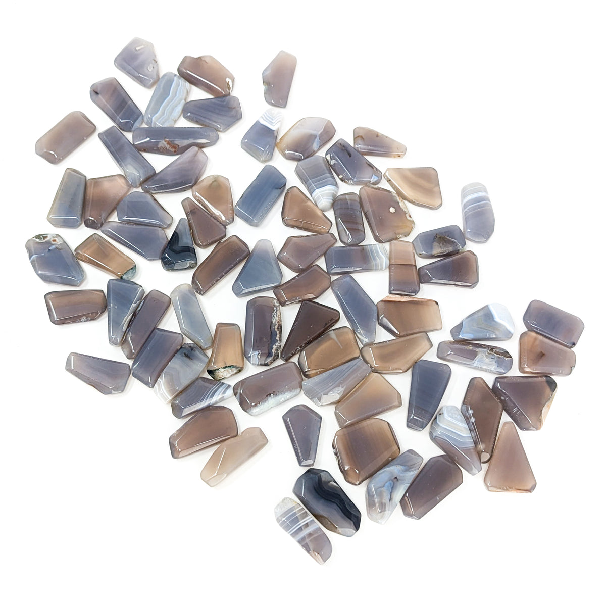Blue Grey Agate tumble, a variety of chalcedony.