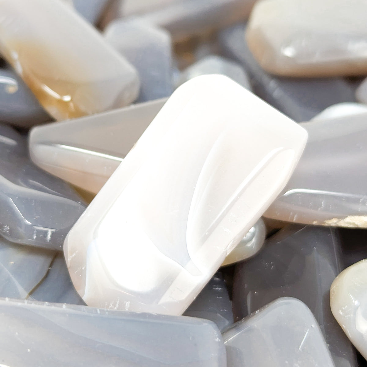 Blue Grey Agate tumble, a variety of chalcedony.