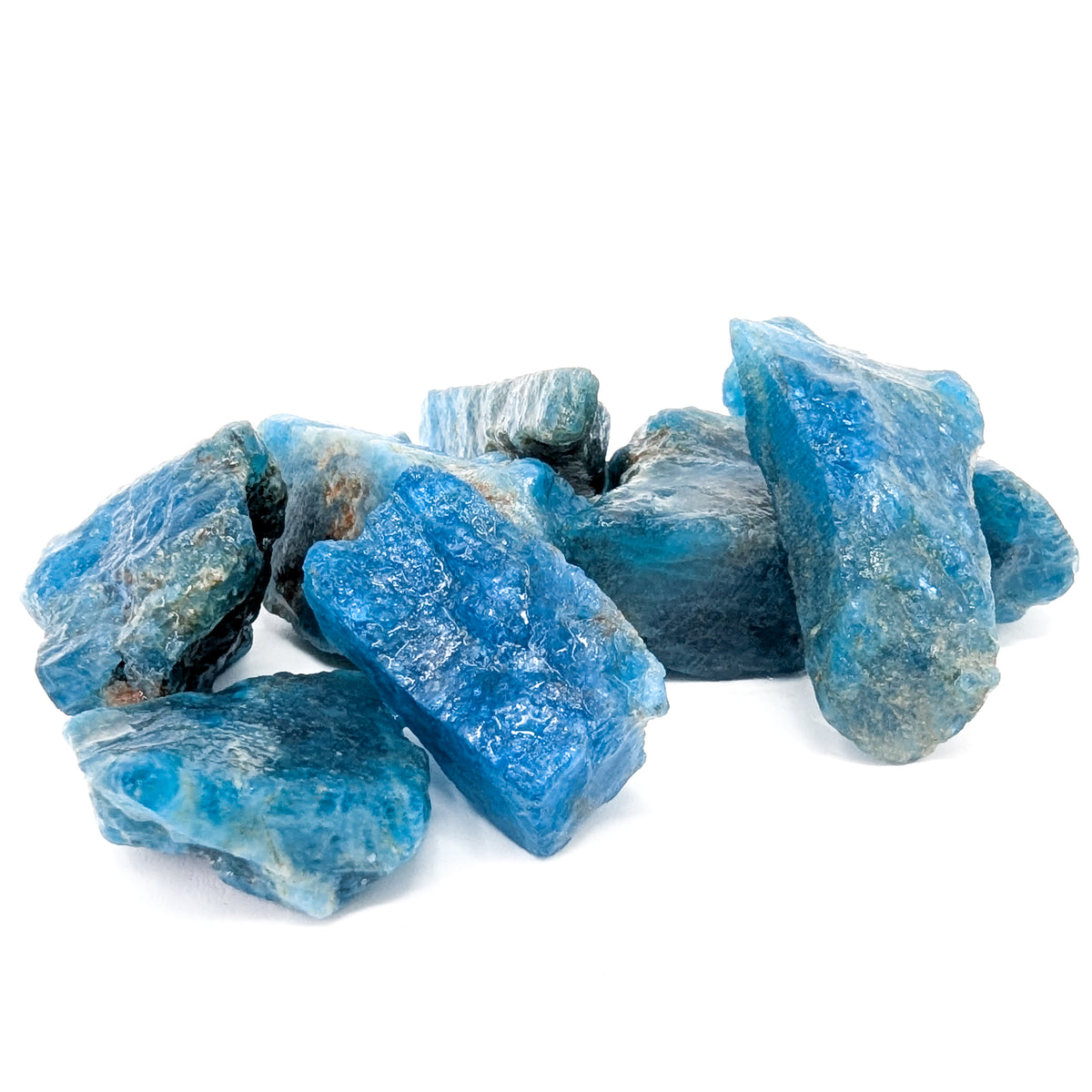 Blue apatite rough from Madagascar – pile of pieces