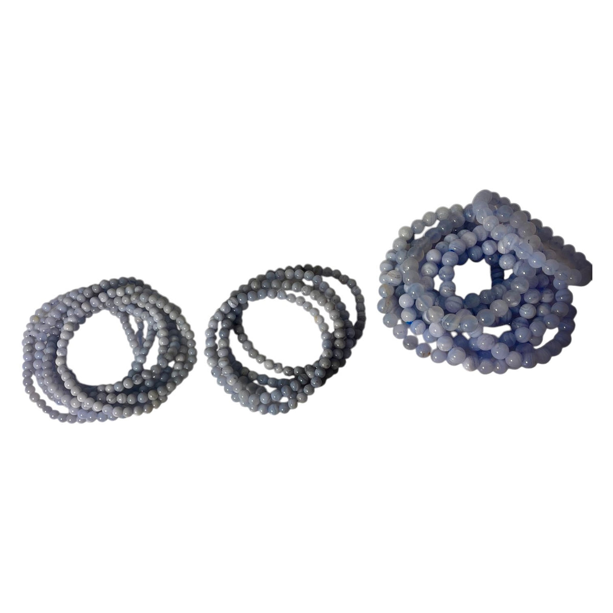 Blue lace agate round bead bracelet – stacks of sizes