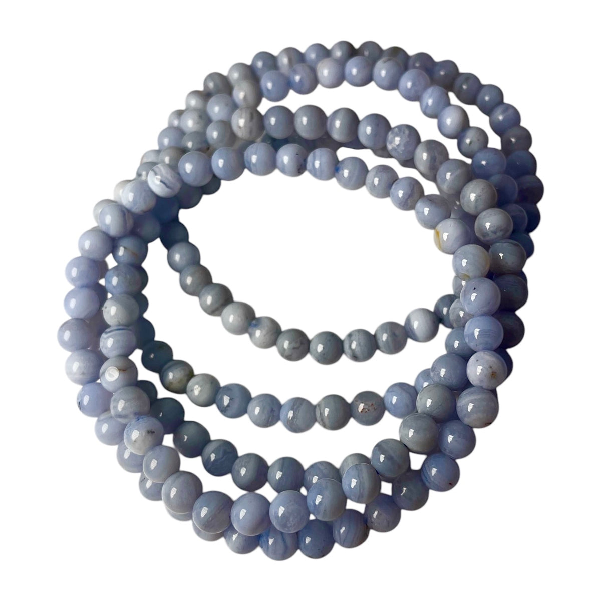 Blue lace agate round bead bracelet – bracelets, angled view