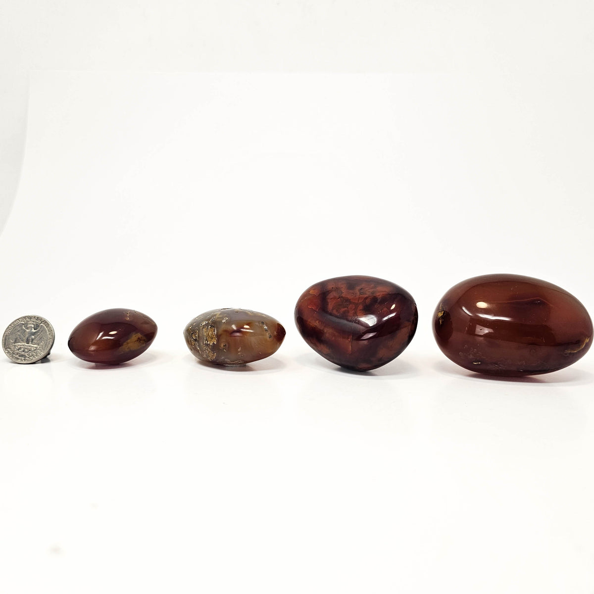 Carnelian palmstone, a variety of chalcedony, from Madagascar.
