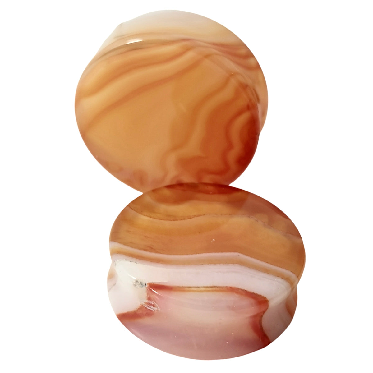 Carnelian plug earring – pair, top view