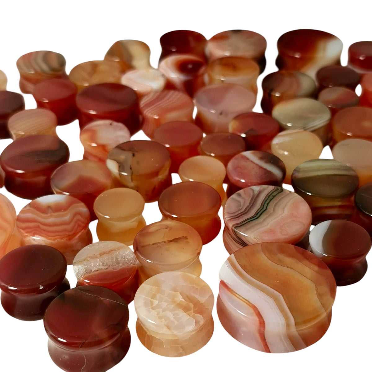 Carnelian plug earring – pile of plugs