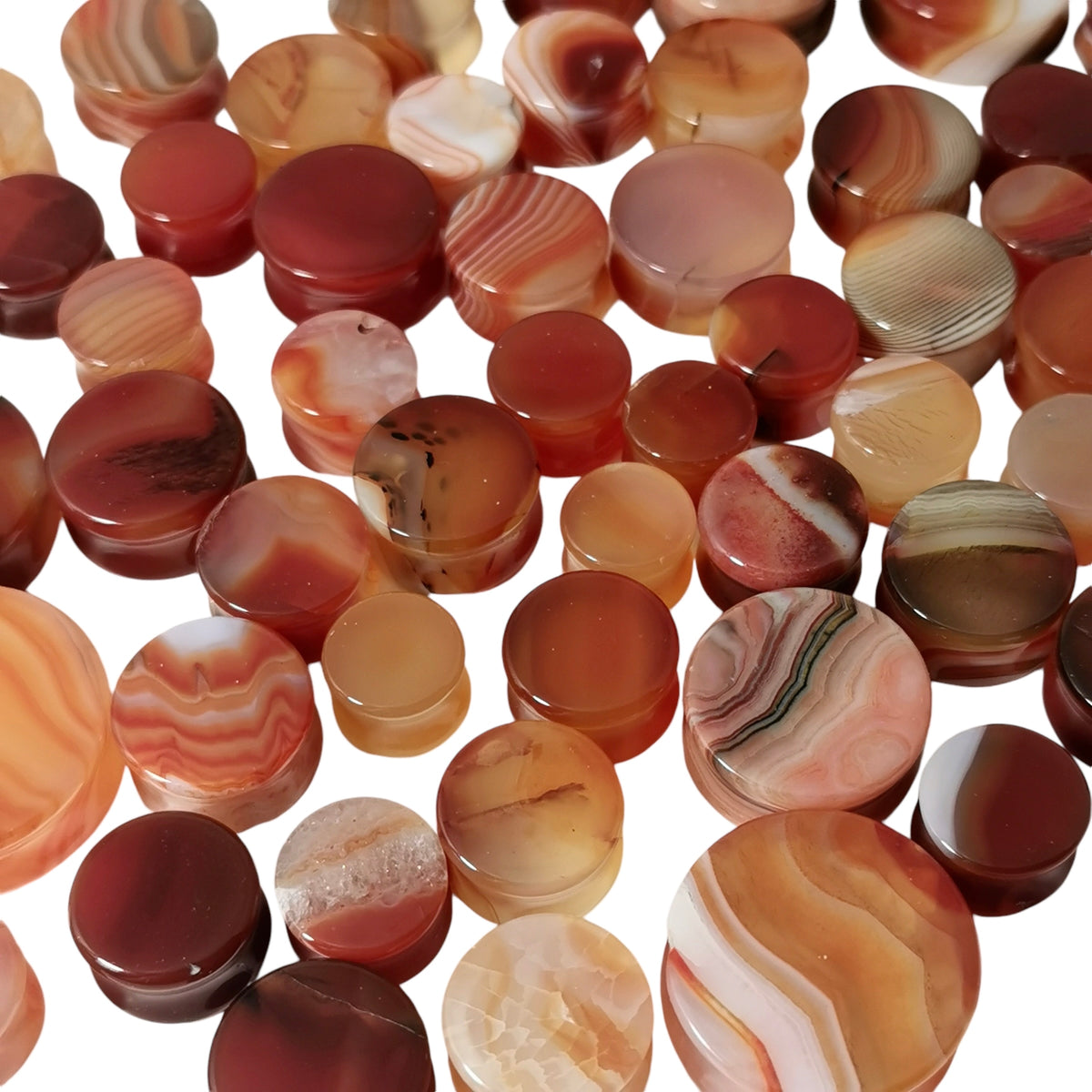 Carnelian plug earring – many plugs, top view