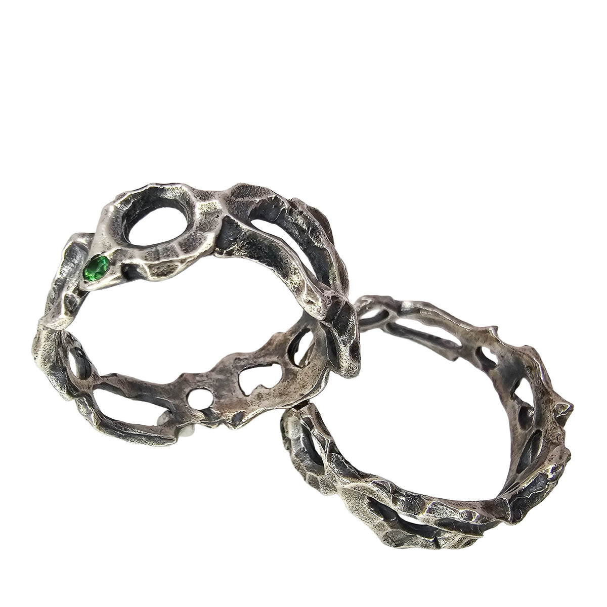 Caturix organic ring in sterling silver with Tsavorite Green Garnet.
