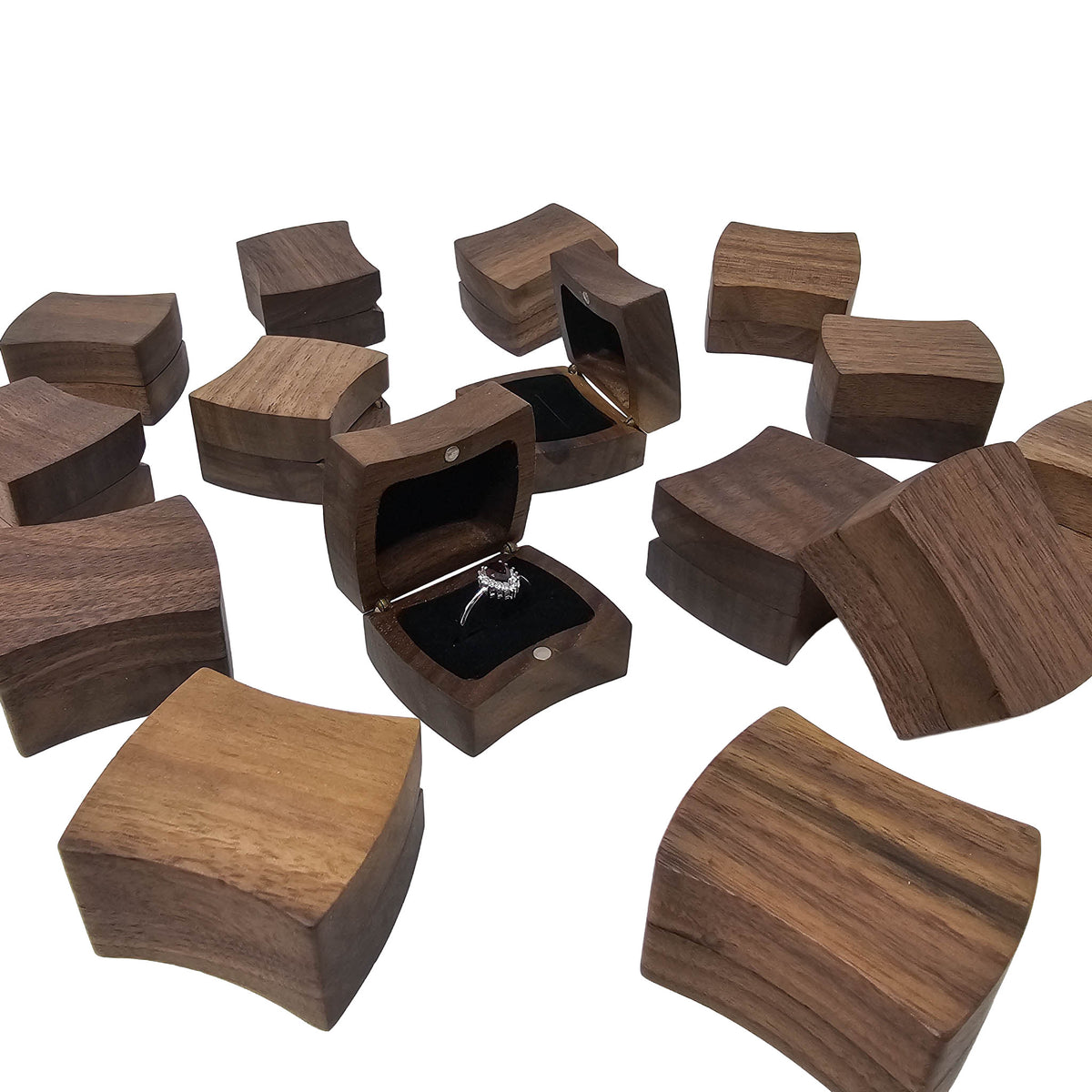 Curved Ring Box - Wooden Jewelry Box - China