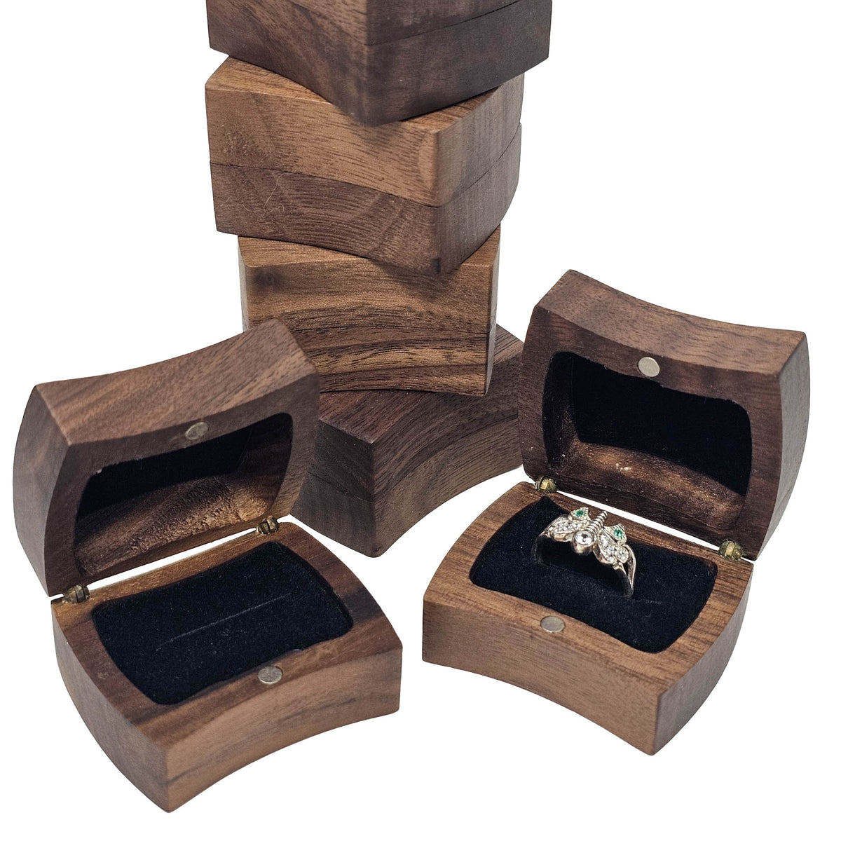 Curved Ring Box - Wooden Jewelry Box - China