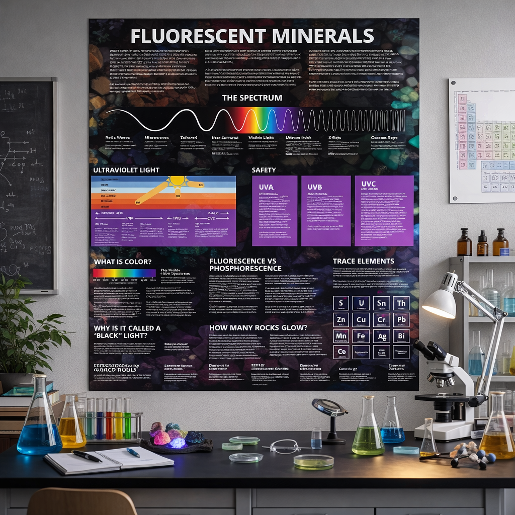 Fluorescent minerals poster: poster in a classroom lab