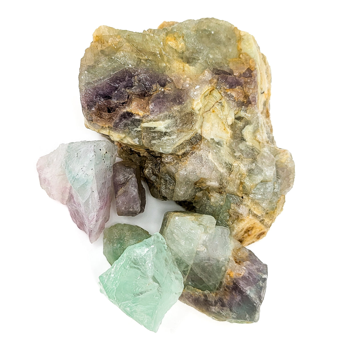 Fluorite rough from Kelowna, BC – stack with purple and green