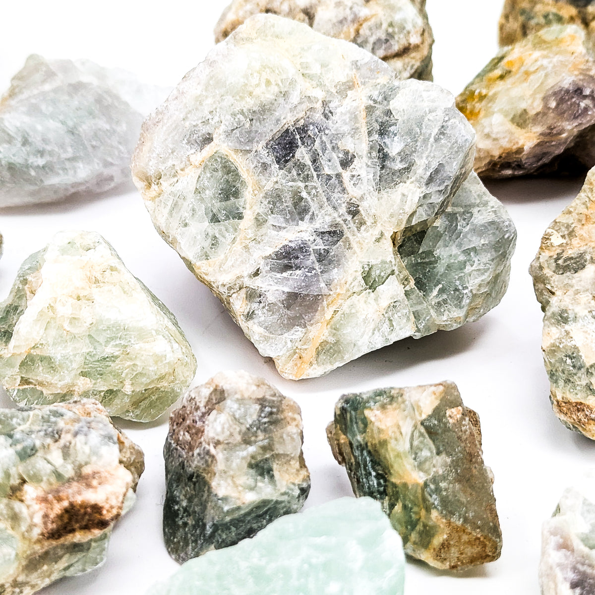 Fluorite rough from Kelowna, BC – pile of pieces, close view