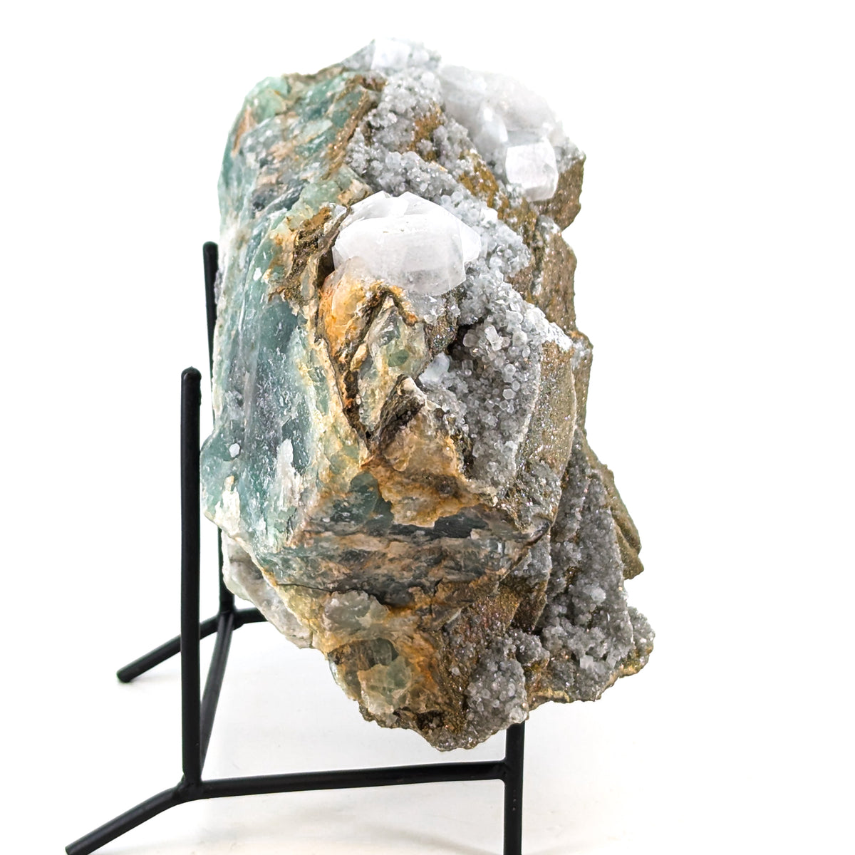 Fluorite with Pyrite and Aragonite specimen, most likely from Sidi Ayad, Boulemane, Morocco.