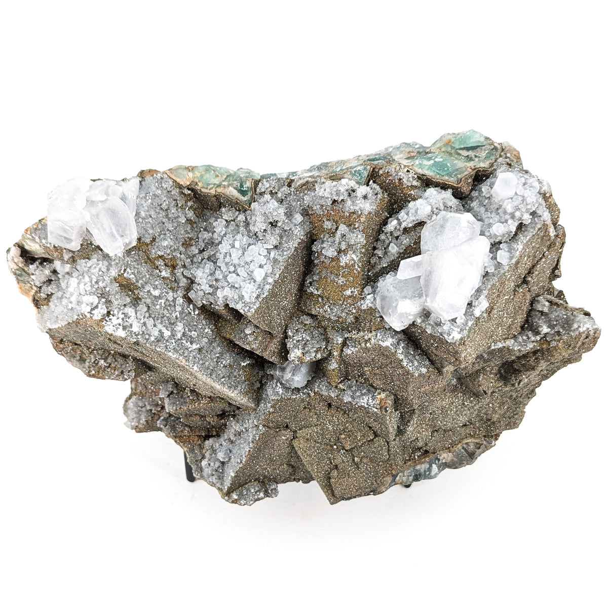 Fluorite with Pyrite and Aragonite specimen, most likely from Sidi Ayad, Boulemane, Morocco.