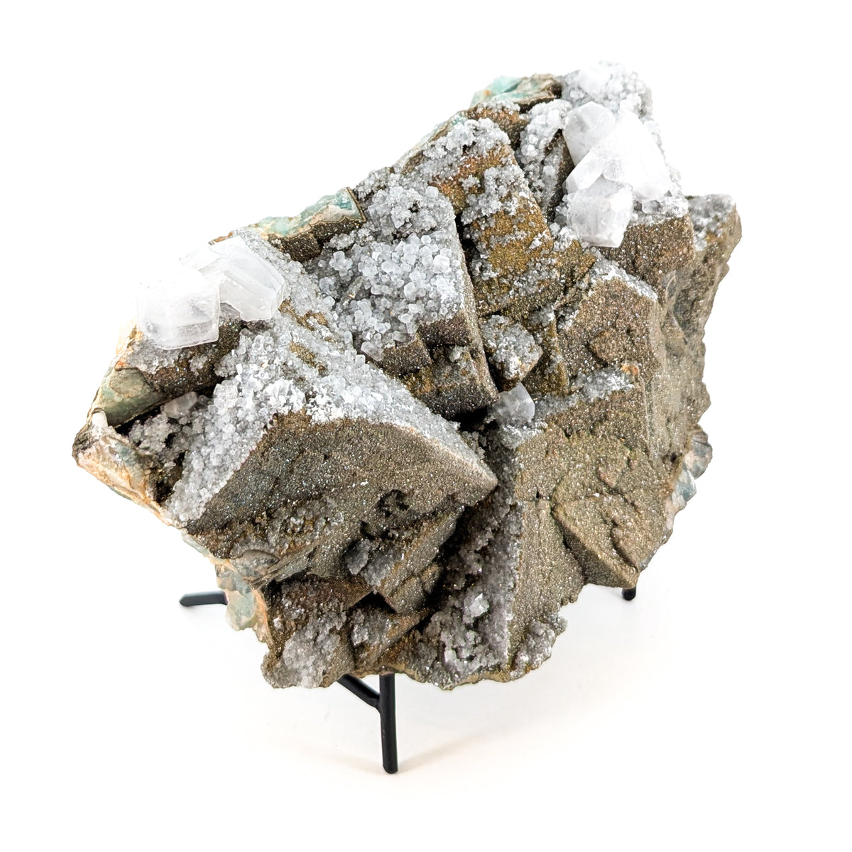 Fluorite with Pyrite and Aragonite specimen, most likely from Sidi Ayad, Boulemane, Morocco.