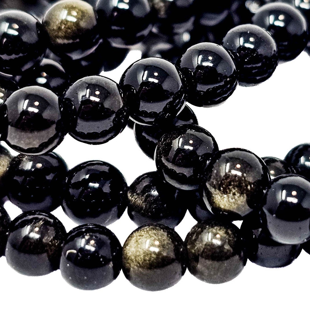 Gold Sheen Obsidian round bead bracelet.