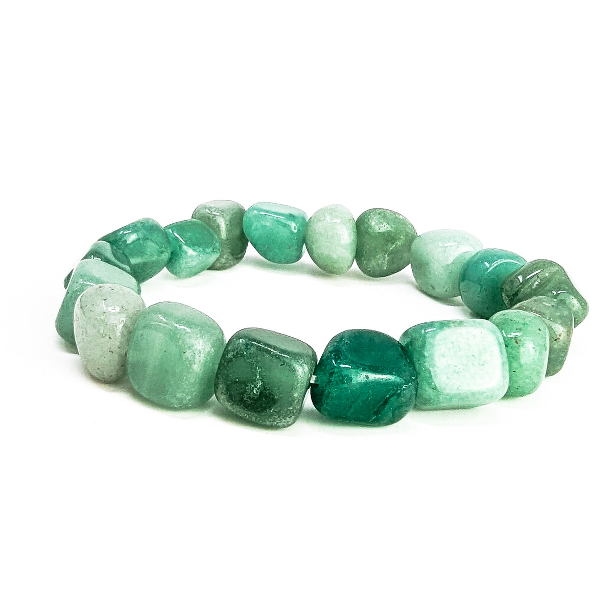 Green aventurine tumbled bead bracelet – single bracelet, side view