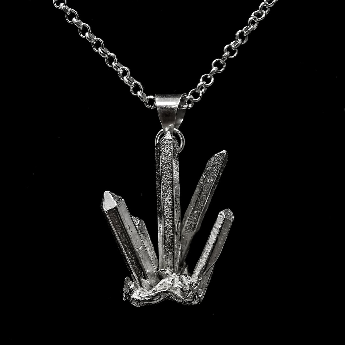 Quartz Cluster pendant in sterling silver.