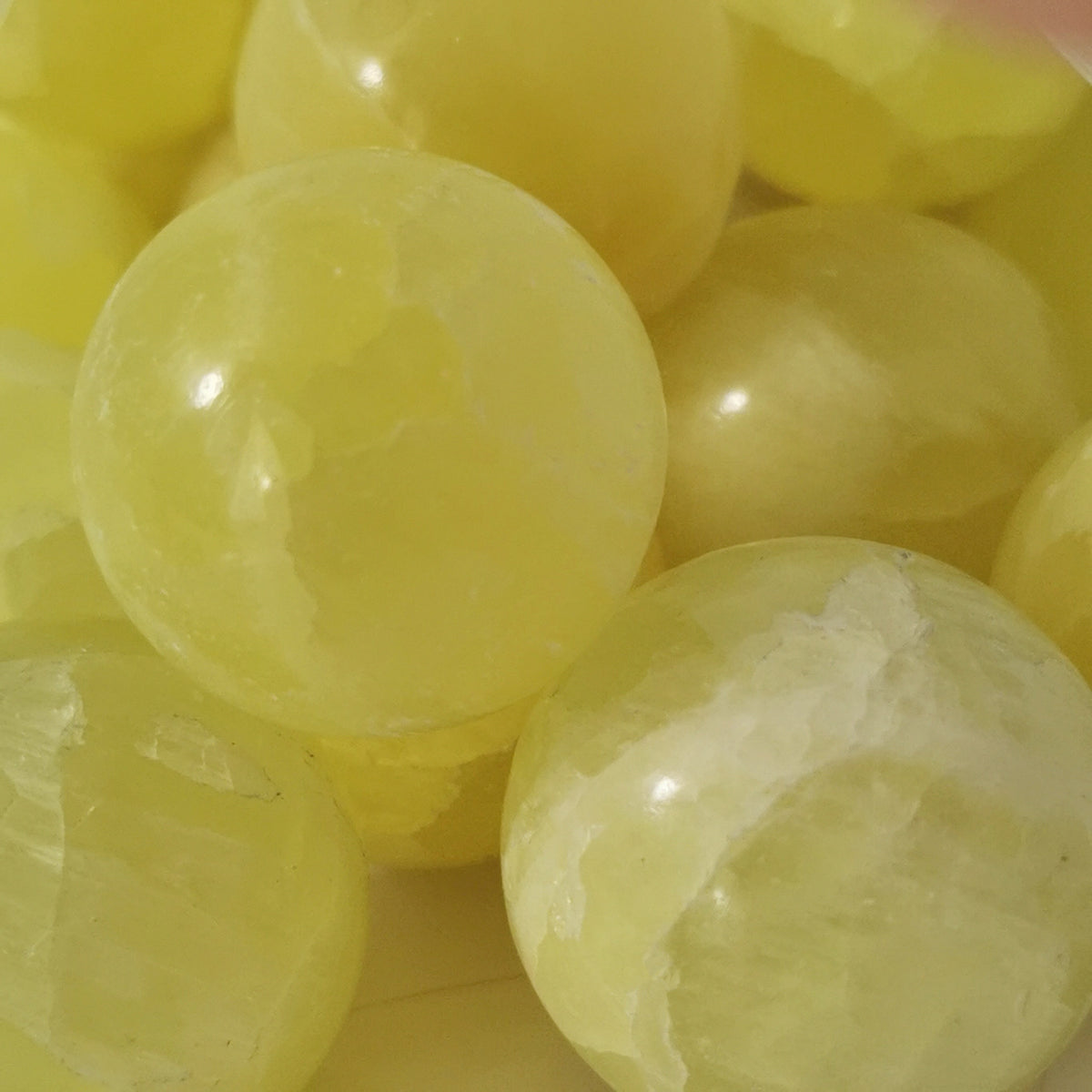 Lemon Calcite mini sphere, calcium carbonate.