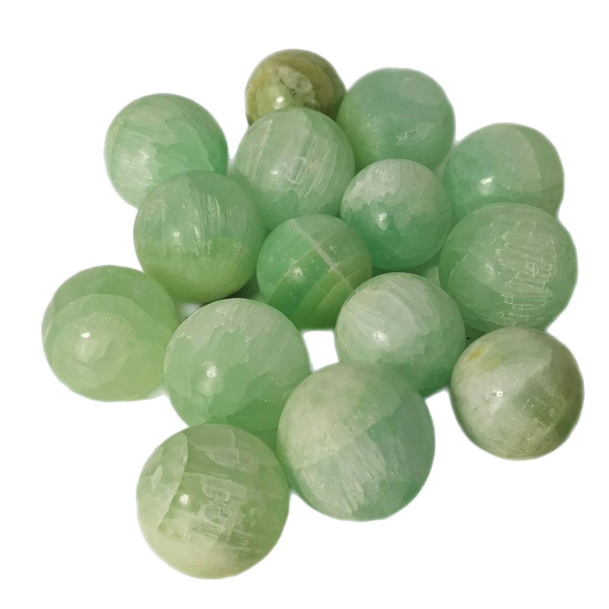 Pistachio Calcite mini sphere, calcium carbonate.