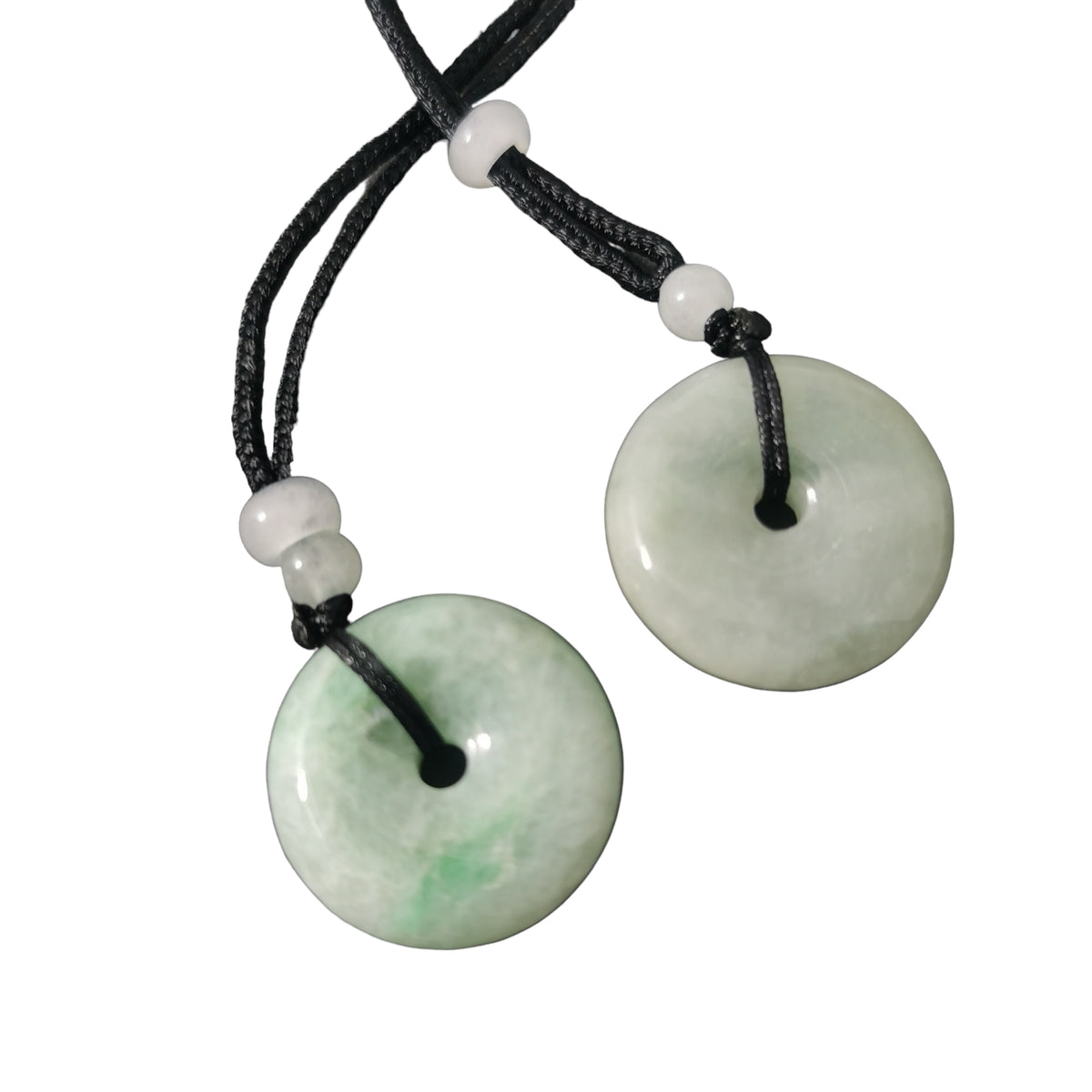 Jadeite bi-disc necklace: two discs on cords