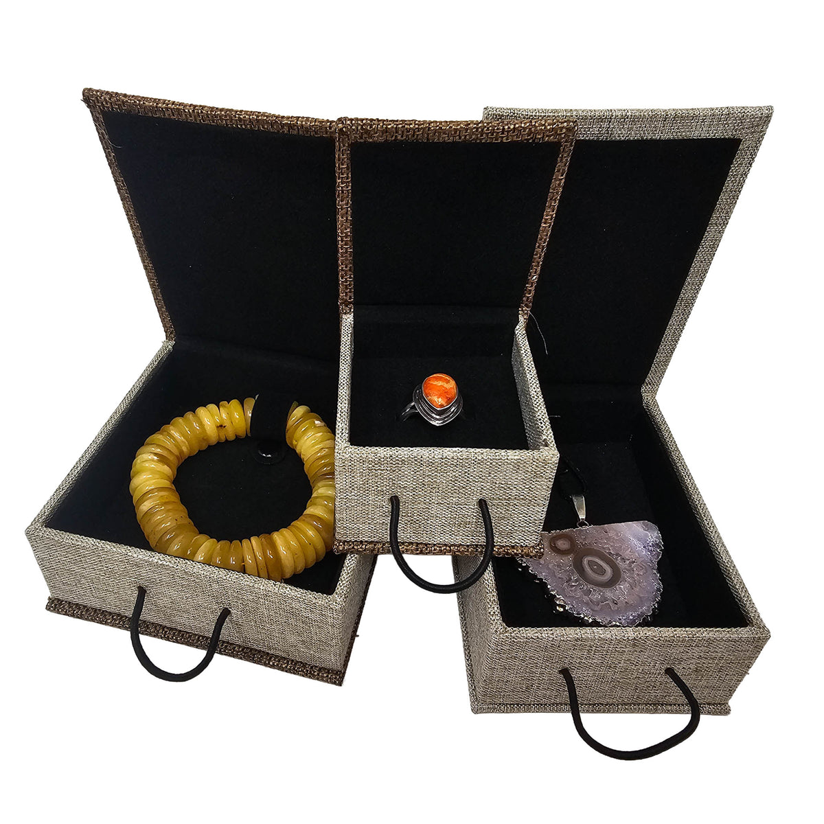 Jewelry Box - Wooden Buckle - Display - Linen - China