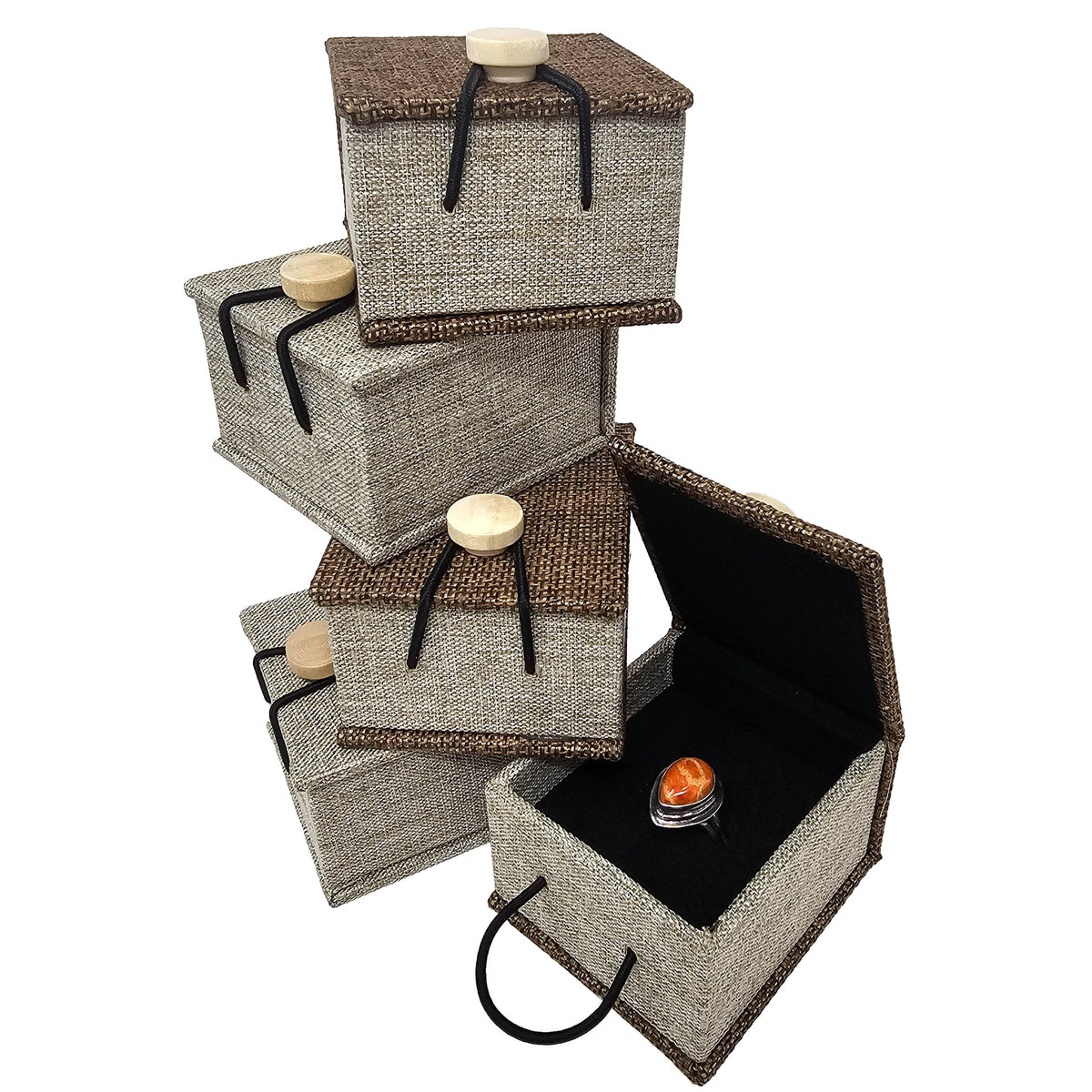 Jewelry Box - Wooden Buckle - Display - Linen - China