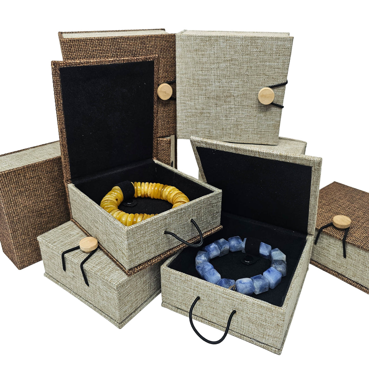 Jewelry Box - Wooden Buckle - Display - Linen - China