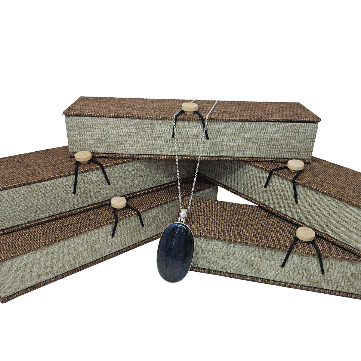 Jewelry Box - Wooden Buckle - Display - Linen - China