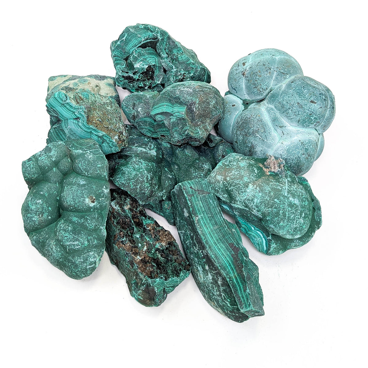 Malachite rough, a copper carbonate.