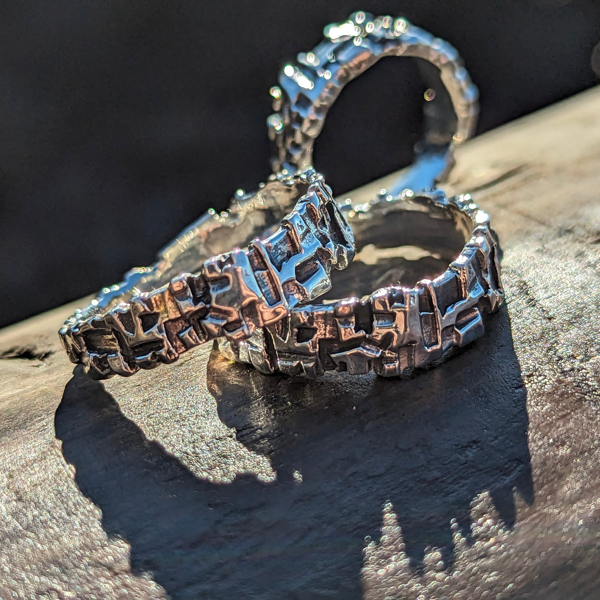 Mangala organic ring in sterling silver (oxidized).